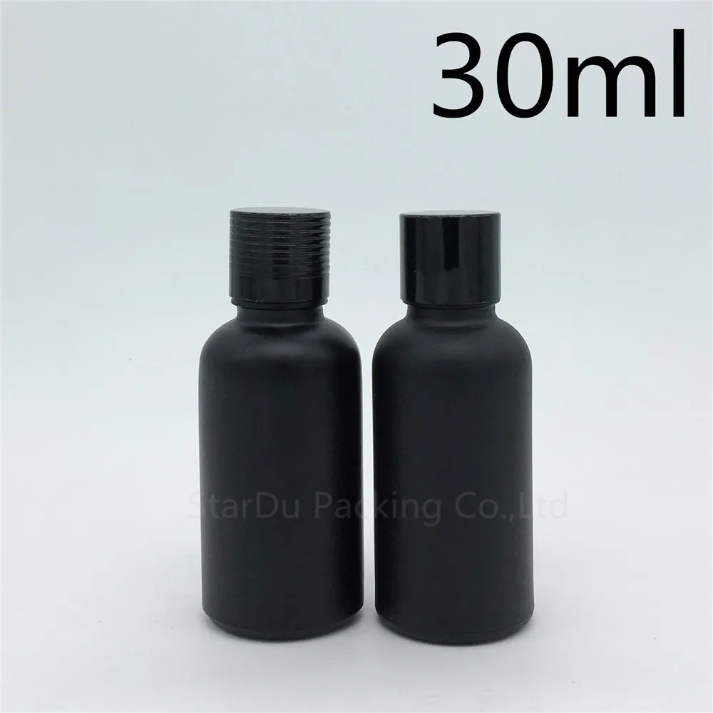 

Free Shipping 10pcs 30ML Black Frosted Glass Bottle Vials Essential Oil Bottle With Black Screw Cap 30cc Perfume Bottles