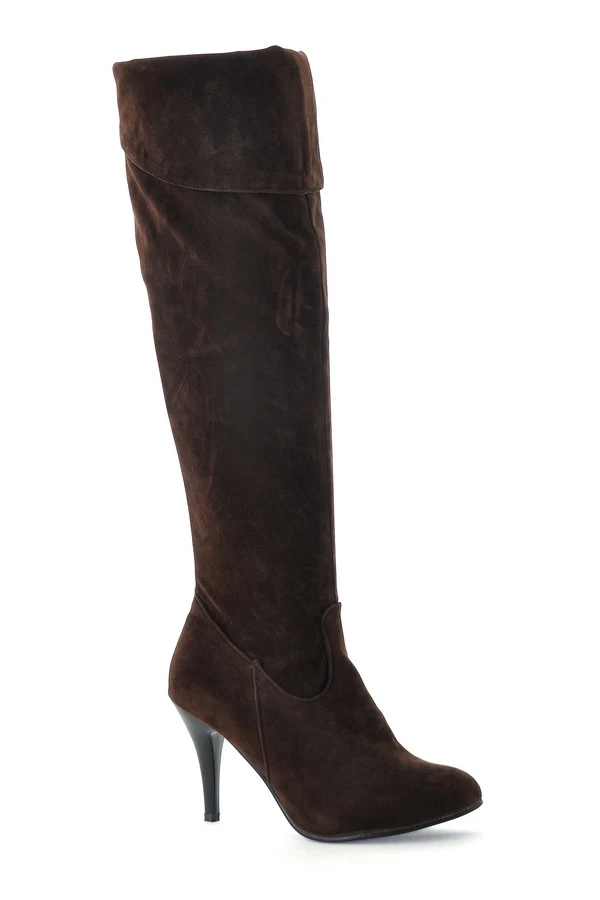 Г. Распродажа, зимние сапоги Botas Mujer, женские зимние сапоги выше колена с отгибом пикантная модная женская обувь на тонком высоком каблуке, 858 - Цвет: brown
