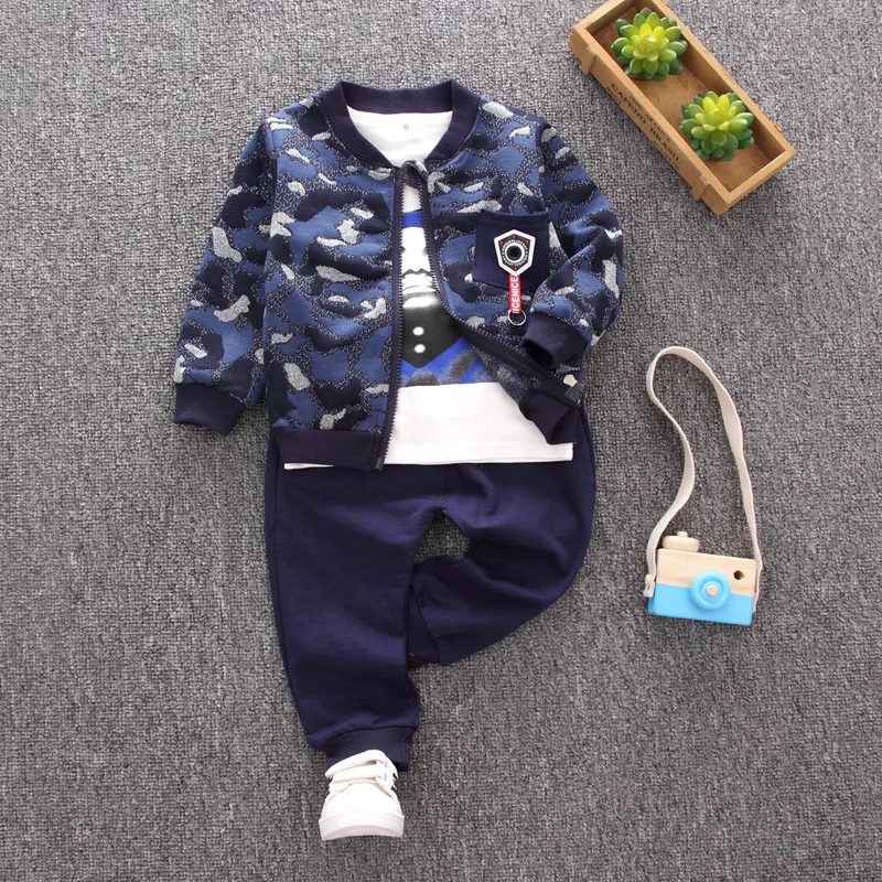BibiCola 2018 spring and autumn new baby casual cardigan jacket set children's fashion printing cotton sweater 3 sets | Детская