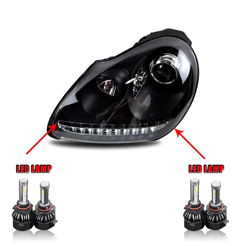 ALL LED 2 шт. светодиодный фары для Porsche Cayenne 2004-2006 Автомобильный светодиодный фонарь с двумя ксеноновыми линзами автомобильные аксессуары дневные ходовые огни - Цвет: ALL LED
