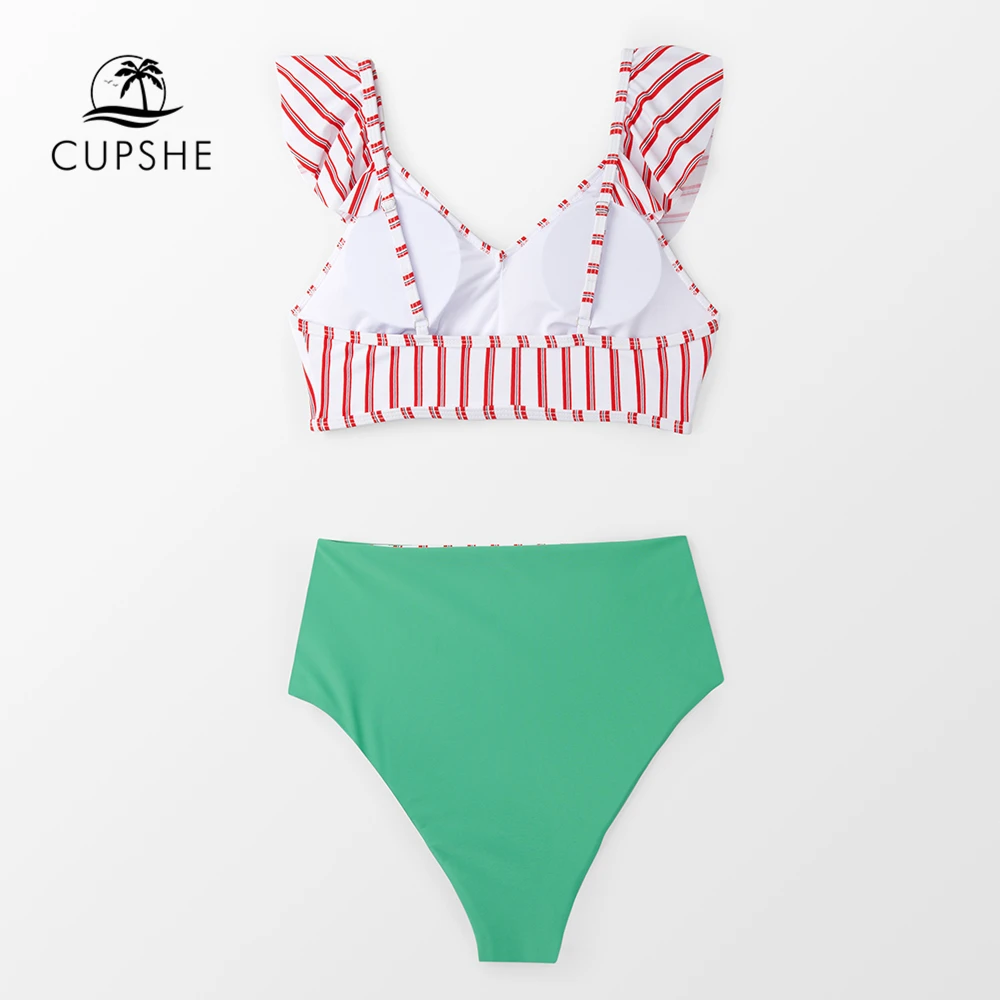 CUPSHE/комплект бикини с начесом в красную и белую полоску женские милые купальники