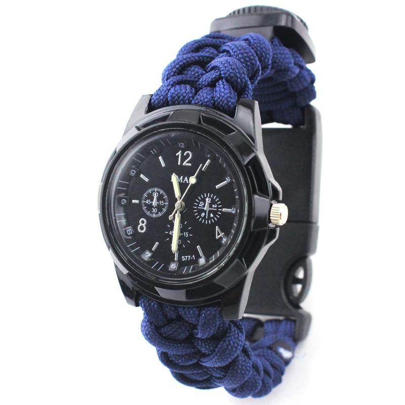 EMAK Survival Multi-functional Compass Paracord Watch Thermometer Rescue Bracelet Equipment Tools Kit Outdoor Camping