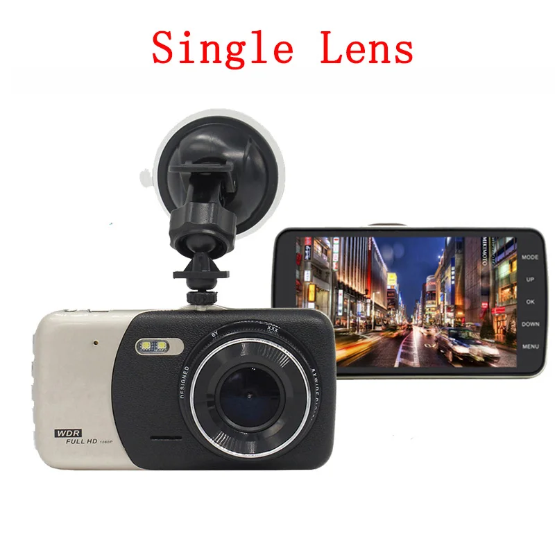 Single Lens 4 дюйма Экран Видеорегистраторы для автомобилей авто Камера Двойной объектив FHD 1080P Dash Камера видео Регистраторы с заднего вида Камера регистратор с ночным видением - Название цвета: Single Lens