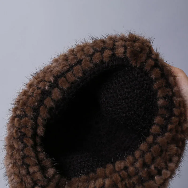 

Women Winter Warm Fur Caps Hats Luxury Real Mink Fur Ladies Elegant Fedoras Caps Hats Thick Thermal Mom Caps Mother Headgears