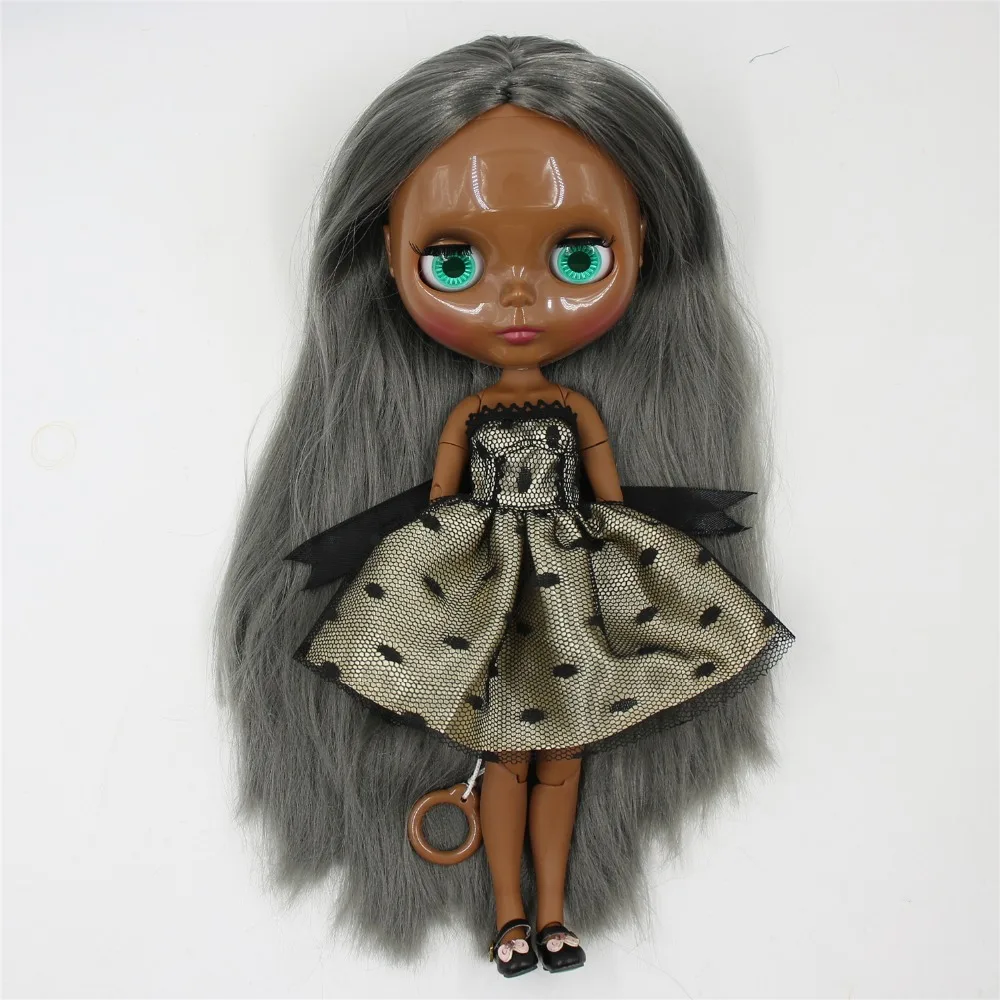 Ледяная кукла DBS Blyth 1/6 bjd супер черная кожа шарнир тела прямые серые волосы без