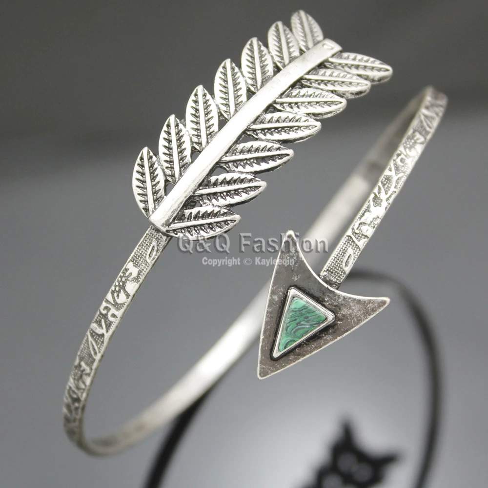 Винтажный Тибетский посеребренный стрелы перо Малахитовый большой широкий