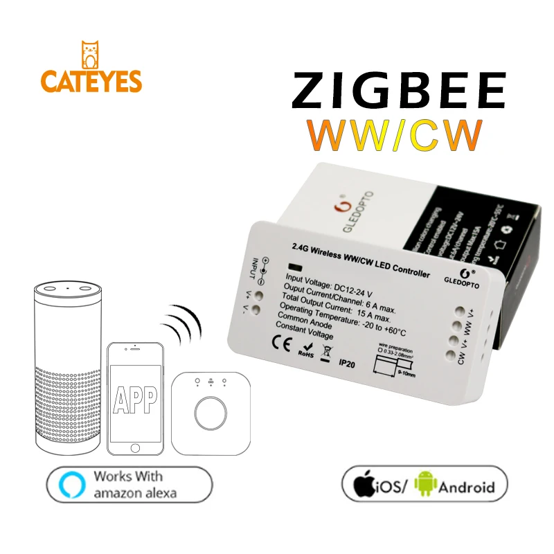 

Cateyes RGBW/CCT and RGB/CW/Dimmer DC12V/24V Zigbee zll Link Smart Strip Light APP Control Compatible work with alexa