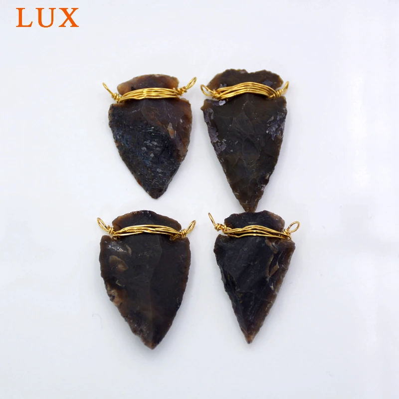 Wire Wrapped Raw Natural Jaspers Obsidian Stones Arrowhead Connector Pendant Brown black Arrow Charm handmade craft Jewelry | Украшения и