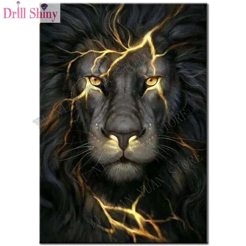 5D diamond embroidery Black lion painting cross stitch needlework mosaic kit full square rhinestone home decor | Дом и сад