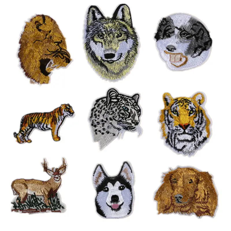 Вышитые приклеивающиеся патчи с помощью утюга зверь собака тигр волк олень