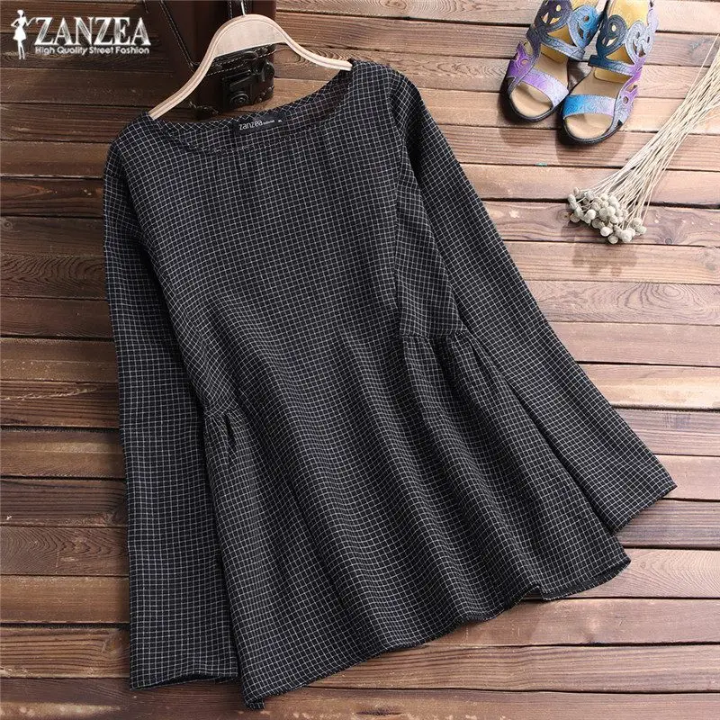 Элегантная женская полосатая блузка, ZANZEA Chemise, Весенняя туника, топы, рубашка с разрезом на пуговицах, Женская Асимметричная рубашка, Vestido OL Blusas