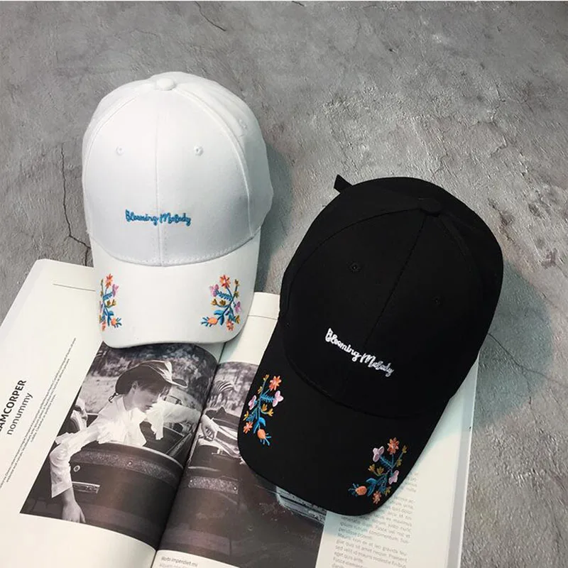 Бейсболка унисекс с вышивкой Кепка в стиле хип-хоп загнутыми краями цветочной