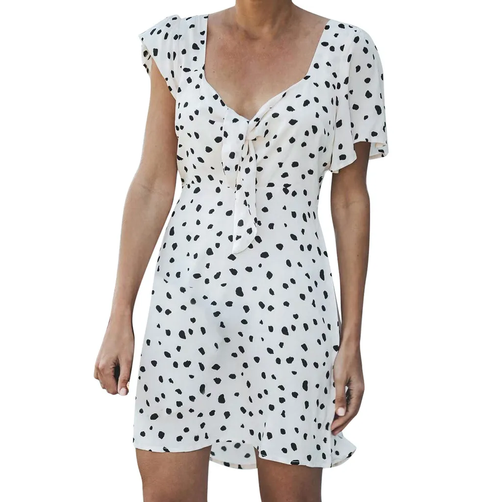 Пляжное платье с принтом Модные женские v-образным вырезом печати лук короткий