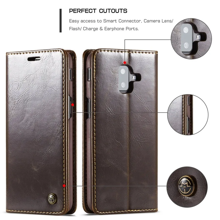 Fashion Oil-wax Leather Flip Cover Case for Samsung Galaxy J4 J6 Plus 2018 Brand Original with Card Holder Coque Classic | Мобильные