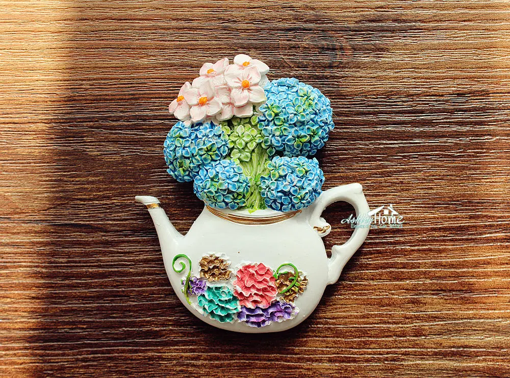 Гортензия цветы в вазе ручная роспись 3D Смолы Декоративный магнит на холодильник