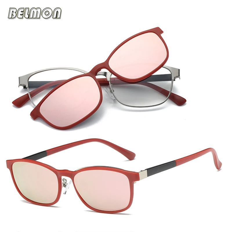 

Belmon Spectacle Frame Men Women Eyeglasses With Polarized Clip On Sunglasses Magnetic Myopia Glasses Male Driving Optical RS485