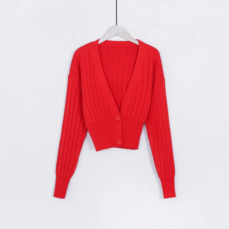 red cardigan Сексуальный Кардиган Kendall Jenner с глубоким вырезом и v-образным вырезом, Женская куртка, Осень-зима, уличный свитер большого размера, вязаный кардиган, пальто - Цвет: red cardigan