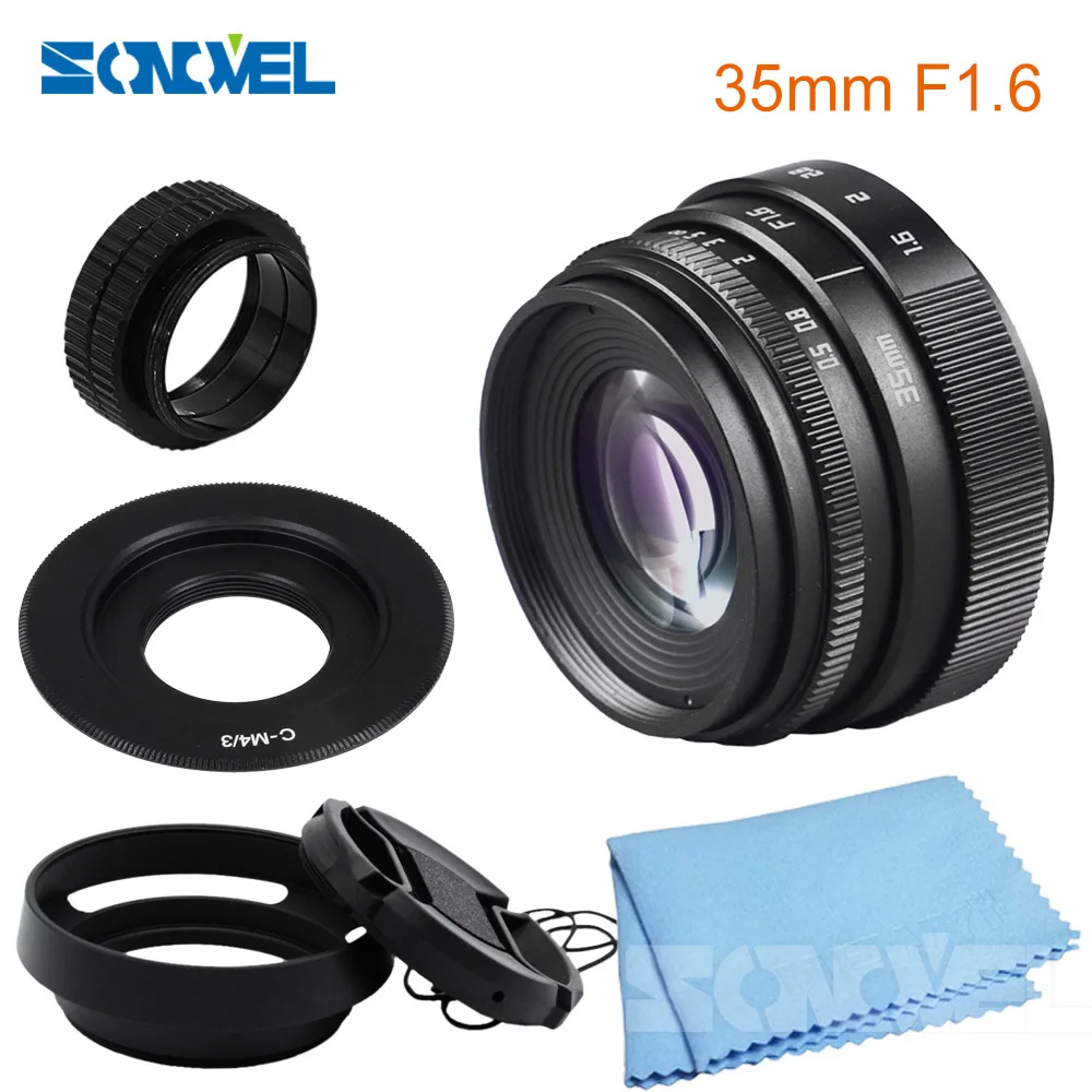 

35mm F1.6 CCTV Lens C Mount Camera Lens + Lens Hood for Olympus Panasonic Micro 4/3 M4/3 Mount Camera Lens