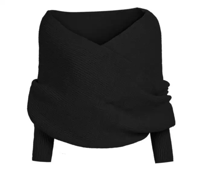Newest Women Strapless Off Shoulder Cross Variety of Wearing Super Short Solid Color Sweater Wrap Swing |