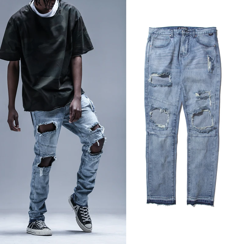 2018 модные синие джинсы в стиле хип хоп уличные мужские поврежденные брюки