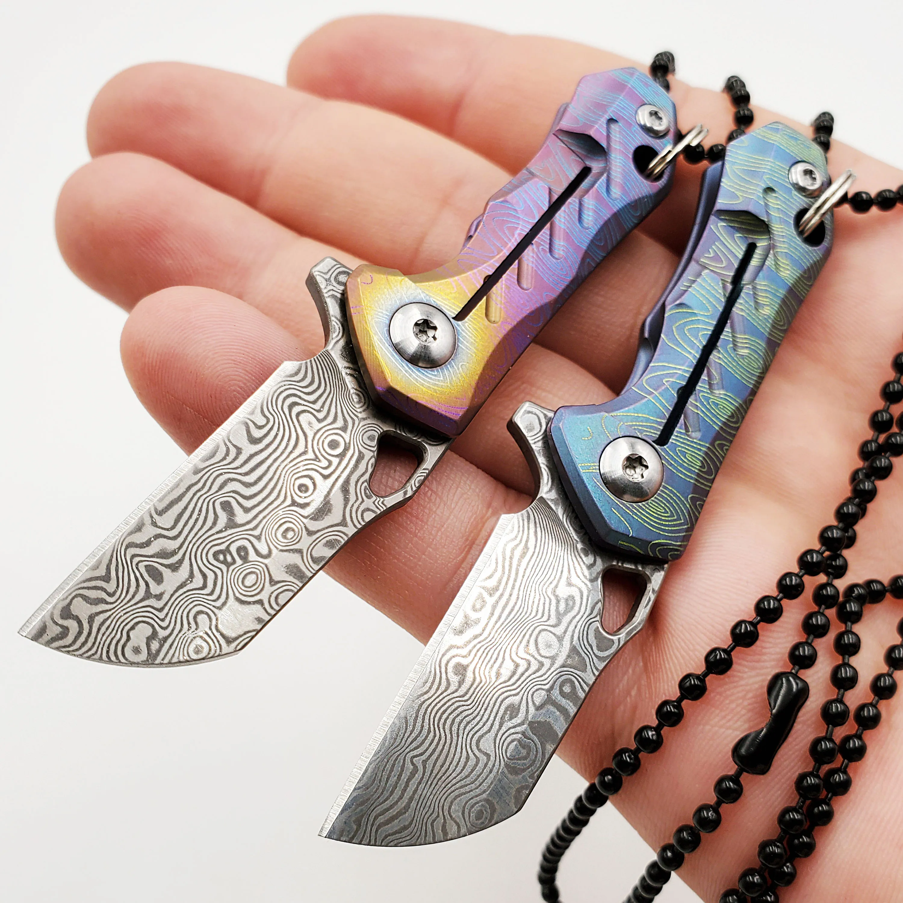 Складной нож дамасское лезвие титановая ручка подшипника Карманные Ножи ключ