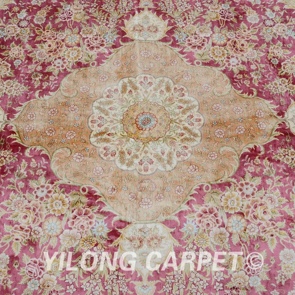 Yilong 14 2 'x21' Тебриз шелковый ковер с восточным рисунком Большой аутентичный