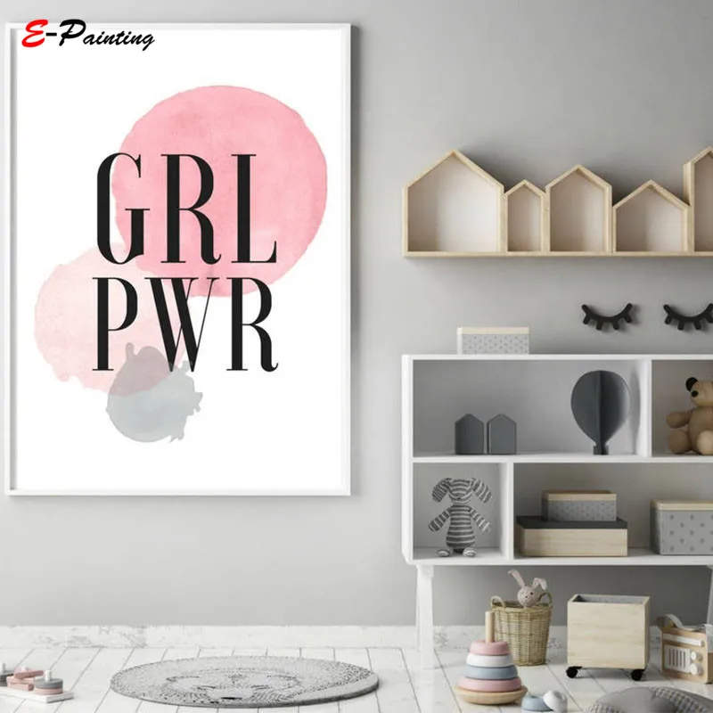 Nordic Canvas Painting Pink Roses Watercolor Wall Art Smiling Eyes Letter Poster Girls Bedroom Home Decor | Дом и сад