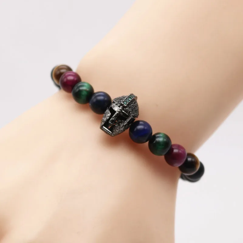 Золотой CZ Спартан Гладиатор макраме мужской браслет воина натуральный тигровый