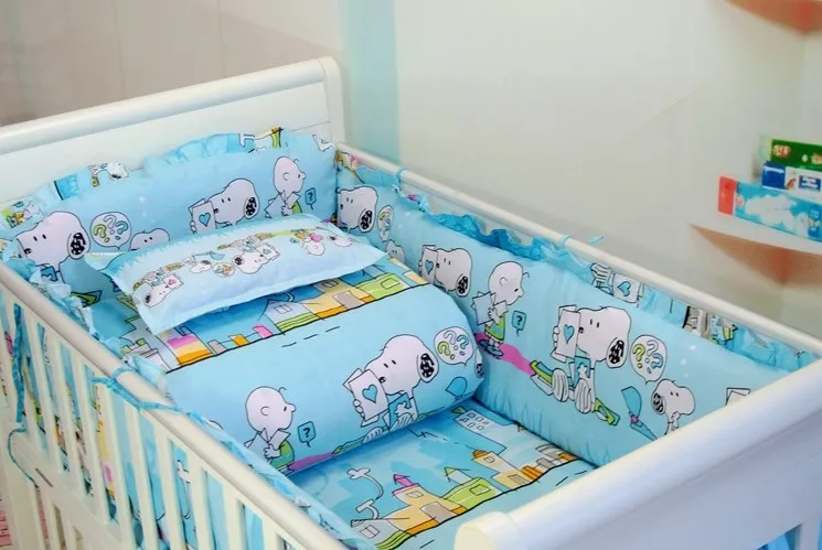 Promotion! 7pcs baby bumper sheet crib bed linen home nursery sets (bumper+duvet+matress+pillow)