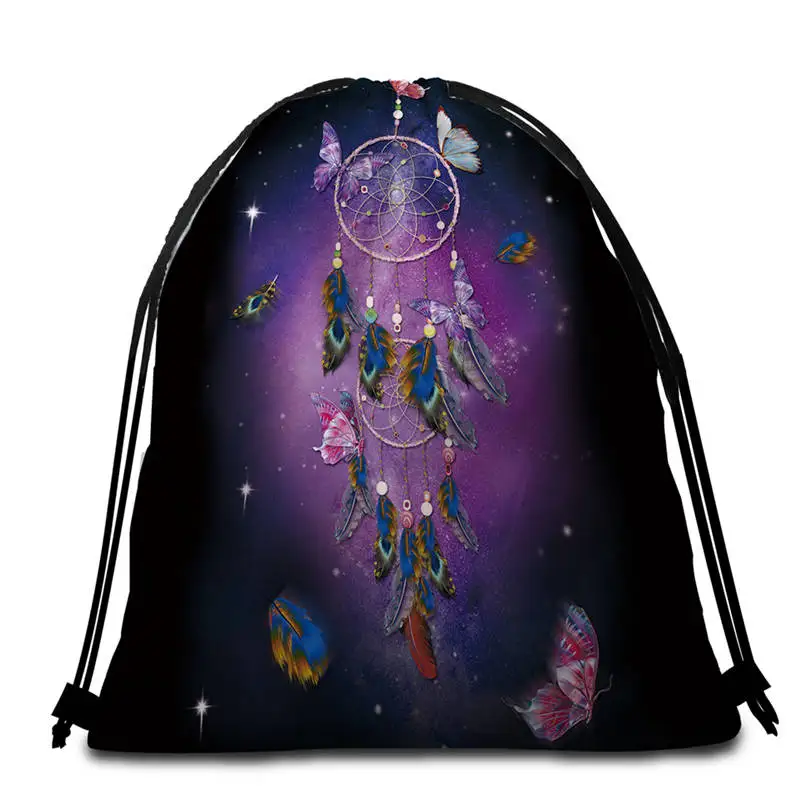 DoubleSide Print Bag Постельные принадлежности Outlet Dreamcatcher Tassel гобелен бабочка богемный круглый пляжное полотенце фиолетовый Toalla Sunblock одеяло 150 см Коврик для йоги - Цвет: DoubleSide Print Bag