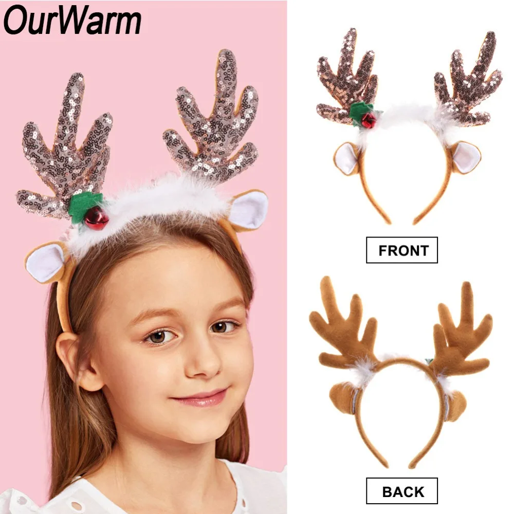 OurWarm коричневый с рождественским оленем оленьи рога, для волос кольца малыш Рождественский повязка на голову для детей и взрослых Рождественский для вечеринки, дня рождения украшение для ушей