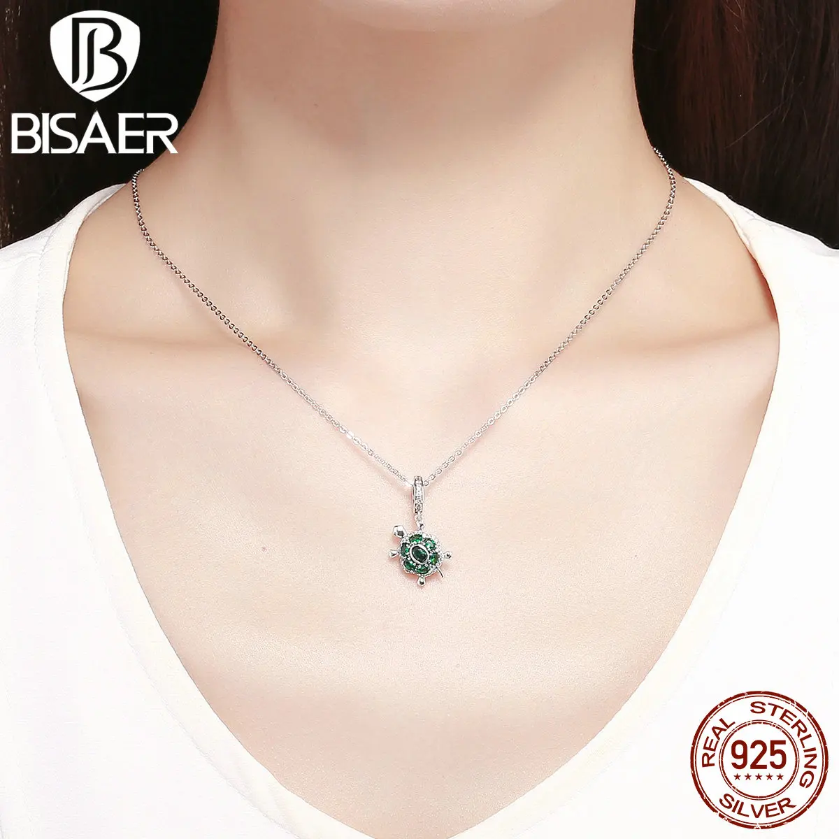 BISAER океанские шармы Черепаховые бусины из серебра с зеленым кубическим