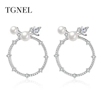 tgnel s925 sterling silver stud earrings vintage natural pearl circle earring for womengirl silver color jewelry brincos