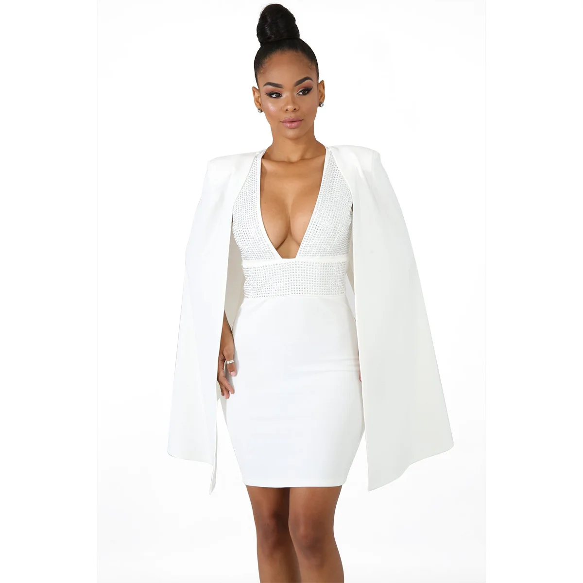 Женский Элегантный Модный Плащ с рукавами мини-платья комплект из 2 предметов