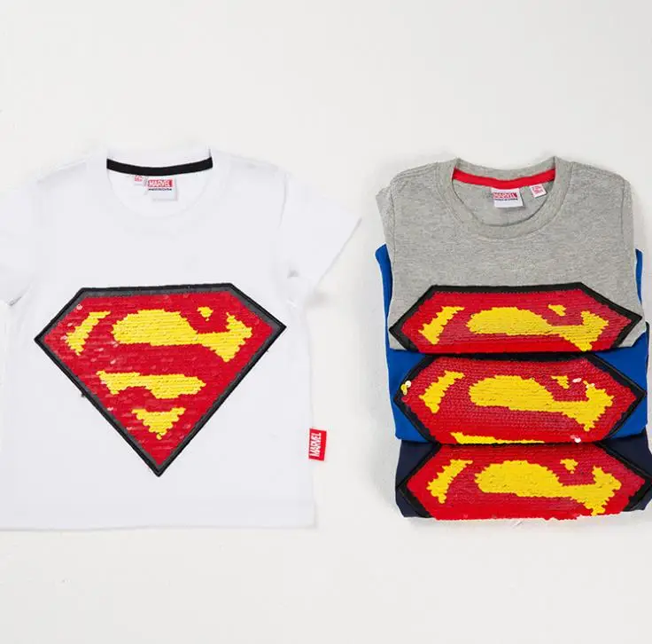 Boy Superman Cosplay Kids Costume T-shirt Cartoon Anime Sequins Short sleeve Children Jacket White/grey/black/blue | Тематическая
