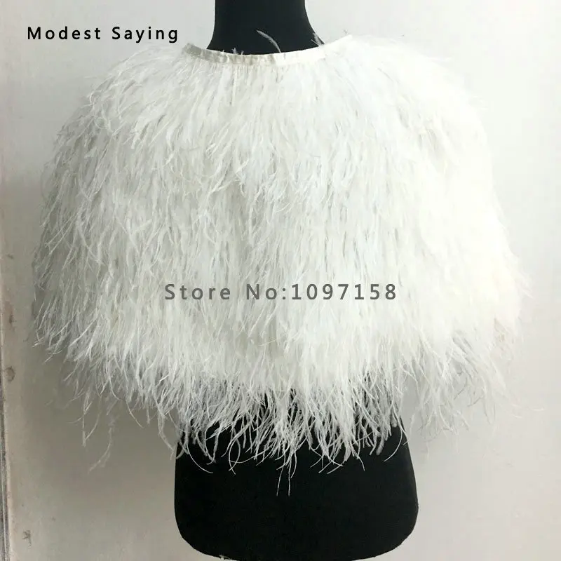 Роскошное пальто цвета слоновой кости с мехом страуса Свадебные Болеро 2017