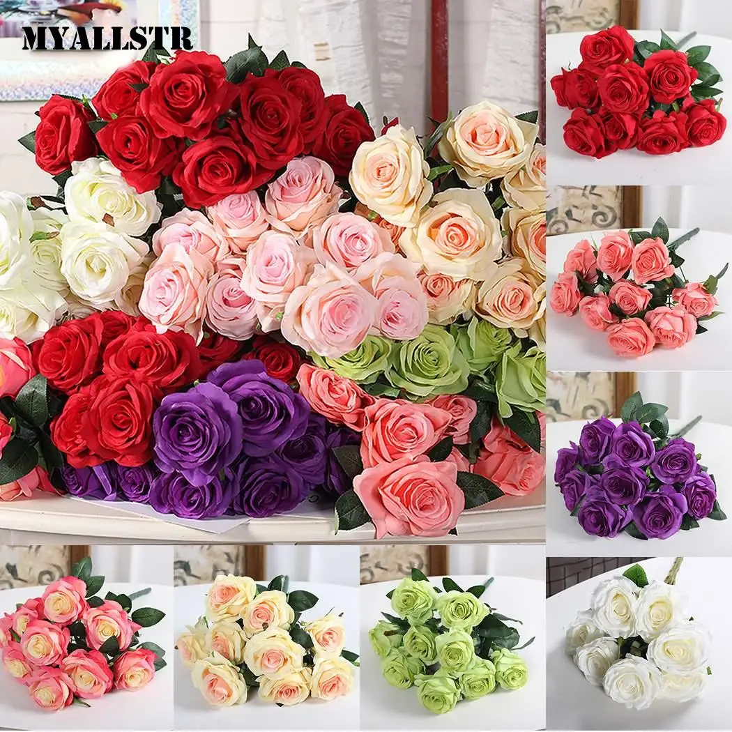 Поддельные розы Букет из цветов цветочного искусства 8 см/3 1 дюймов 40 см/15 7