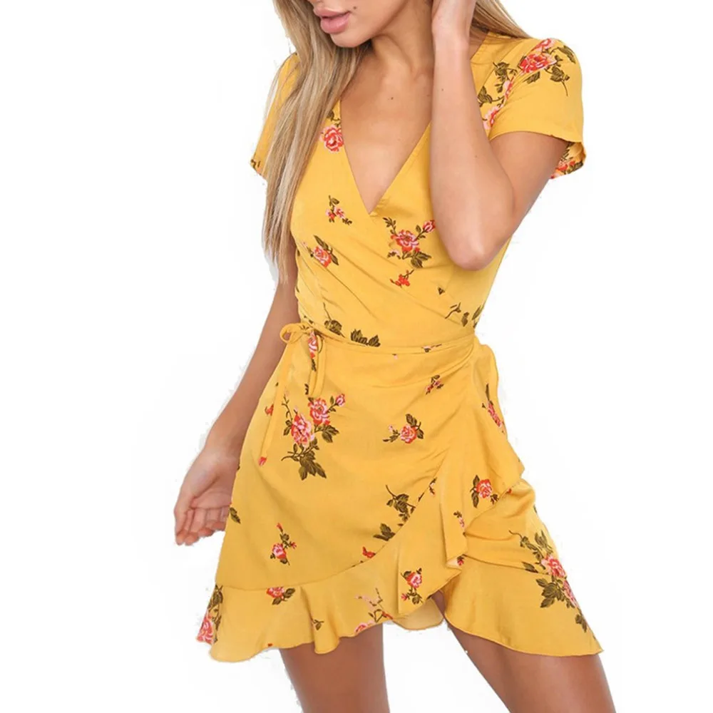 Женское сексуальное летнее Короткое мини платье с глубоким v образным вырезом и