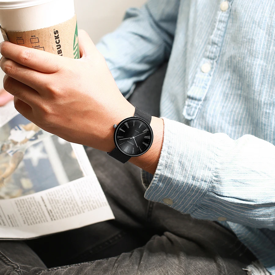 

Luxury Men Wristwatch Ultra Thin Stainless Steel Watch Rose Gold Silver Black Quartz Watch Minimalist Clock relogio masculino