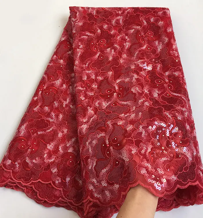 Red Массивное блестящее Африканское французское кружево, для шитья тюль ткань чистая кружево 5 ярдов 6241 уникальный высокого качества - Цвет: Red