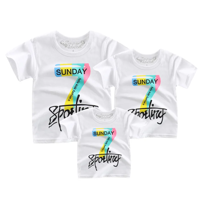 Футболка Детская одежда Family Matching Clothes Наряды Sunday Father Mom Дочь Сын для девочек
