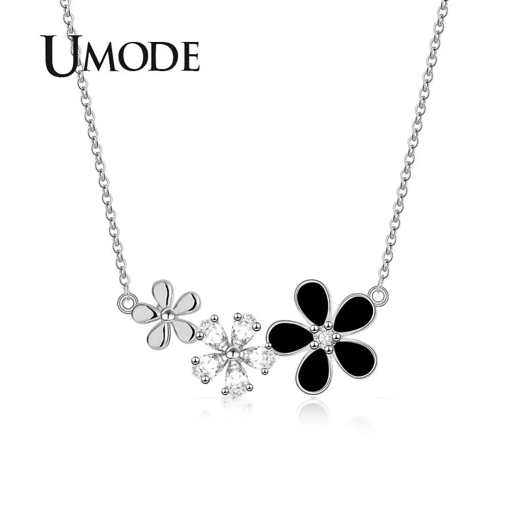 UMODE, трендовые черные ожерелья в виде цветка, корейские ожерелья-цепочки, для женщин, девочек, подарок, колье, маленький кубический цирконий, модное ювелирное изделие, UN0337