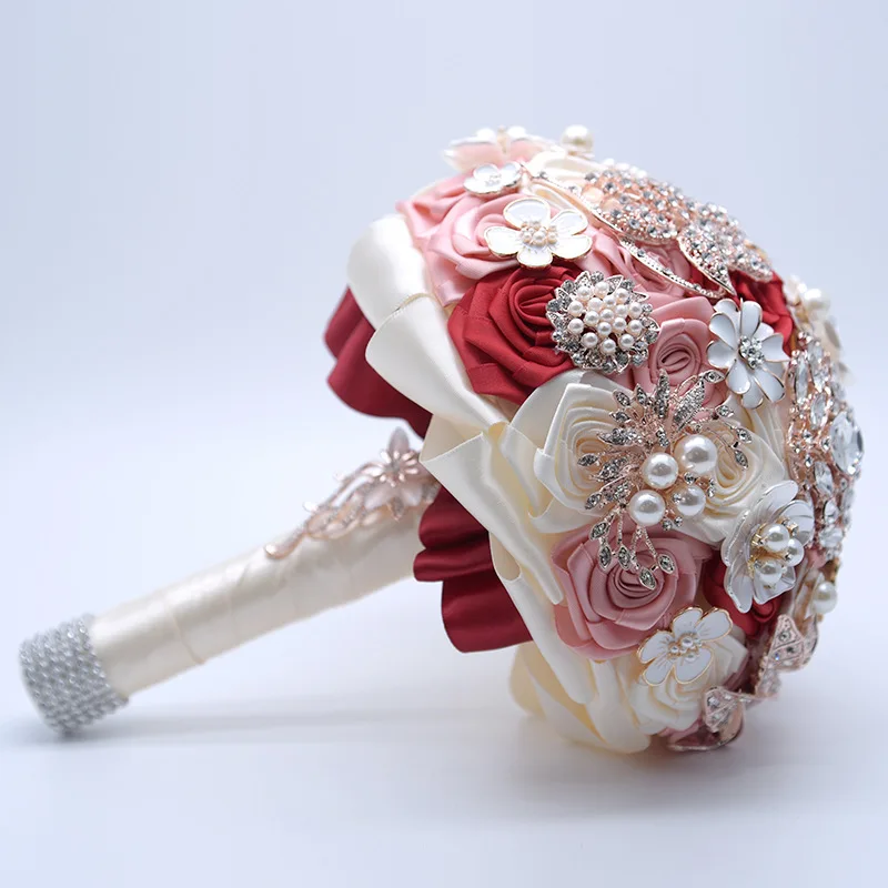 

Wedding Bouquet Silk Wedding Flowers Rhinestone Jewelry Blush Pink Gold Broach Bridal Wedding Dress Brooch Bouquet 2020