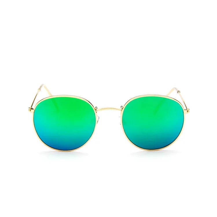 GoldFrameGreen Ретро Круглые Солнцезащитные очки женские брендовые дизайнерские солнечные очки для женщин зеркальные солнечные очки сплав Ray женские Oculos De Sol - Цвет линз: GoldFrameGreen