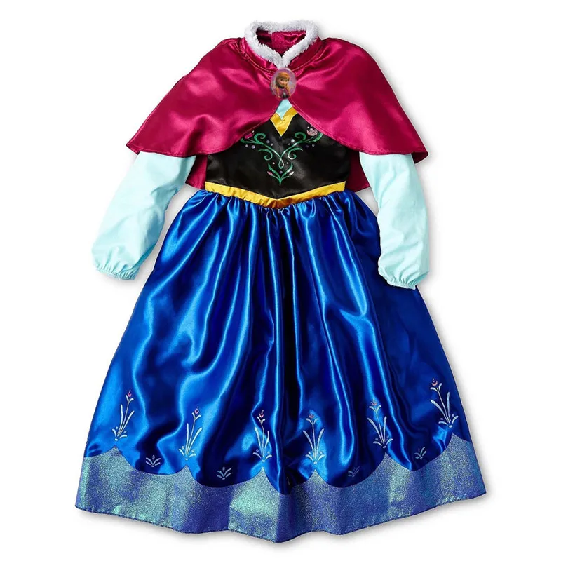 Anna Dress PaMaBa/4 версии; зимние костюмы принцессы Анны для девочек; маскарадный костюм на Хэллоуин; платье с накидкой с вышитыми цветами; рождественские платья на день рождения - Цвет: Anna Dress