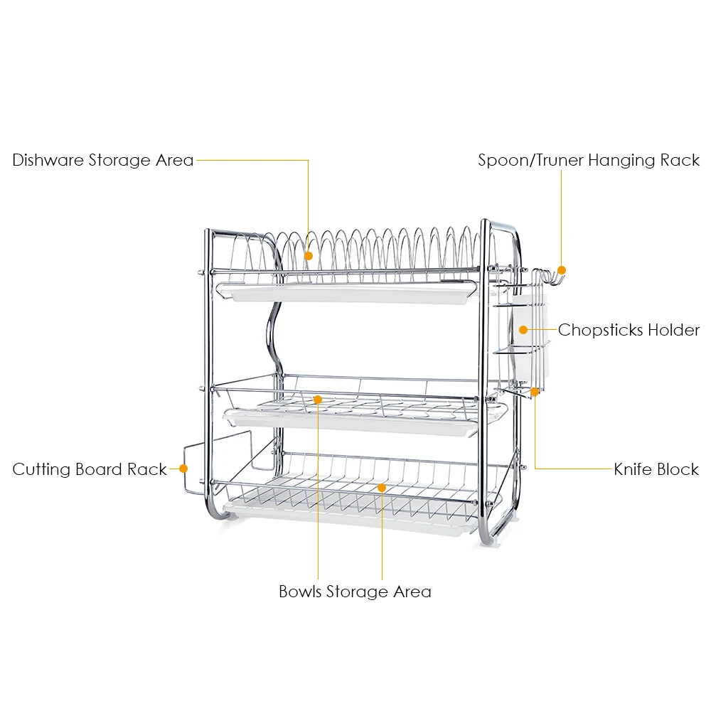 3 уровня Кухня стеллаж для сушки посуды разделочная доска хранения Rack стойку