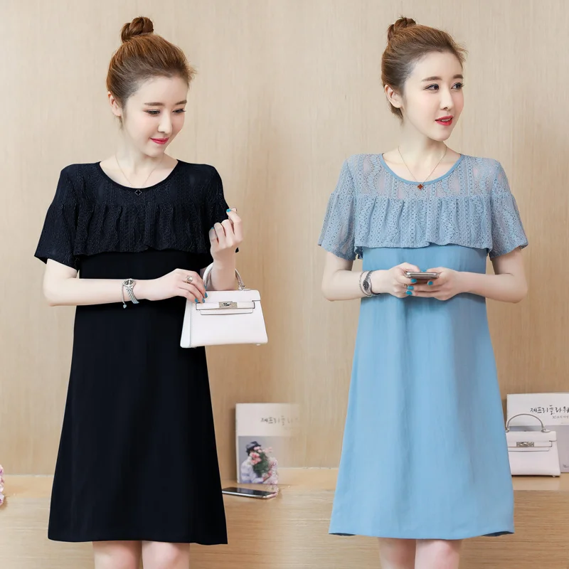 

Top selling product in 2019 popular Ladies dress Large size clothing for women New summer Fashion lace stitching dresses 2210
