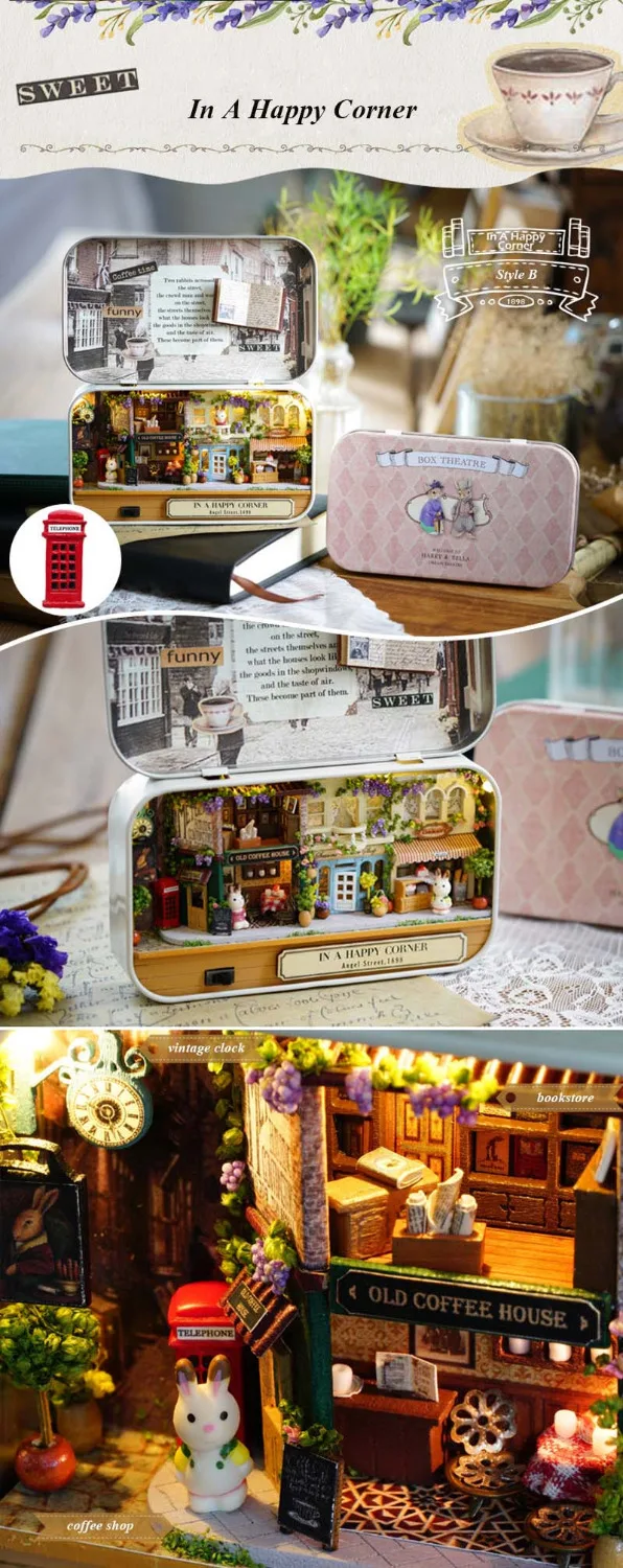 DIY Box Theatre в счастливом уголке 3D Деревянный кукольный домик ручной работы милые домики собрать детей подарок на год комната коробка миниатюры игрушки