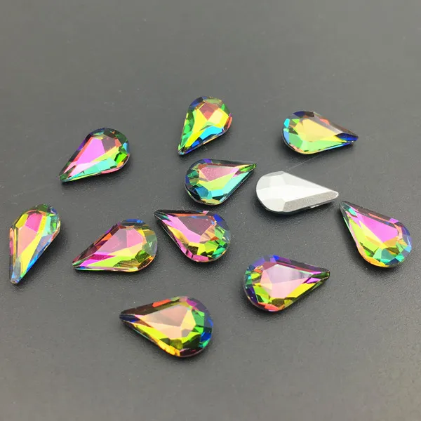rainbow Glass Crystal Pear 5*8mm 6*10mm 8*13mm nice colors Waterdrop water drop teardrop shape Glue on rhinestone beads nailart diy trim - Цвет: rainbow