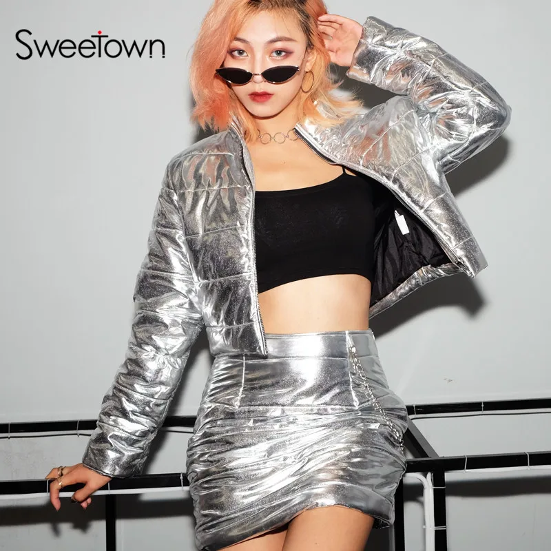Sweetown панк кожаная юбка Уличная металлическая юбки с цепью Женская Faldas Mujer Moda Высокая талия корейская мода Зимняя юбка